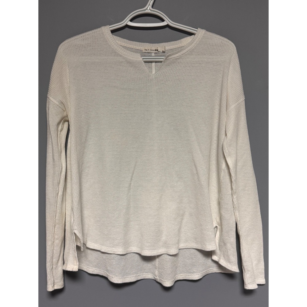 Rag & Bone Ivory White Sierra Waffle Knit Long Sleeve Notch Neck Thermal Top XS